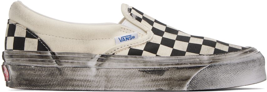 Vans Off-white Og Classic Slip-on Lx Stressed Sneakers In Black Checkerboard