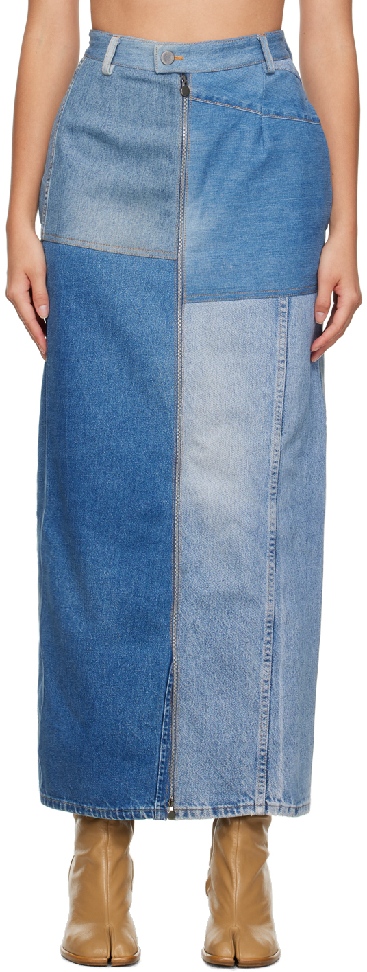Blue Patta Denim Maxi Skirt