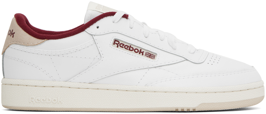 Reebok White & Burgundy Club C 85 Sneakers In White/chalk/burgundy