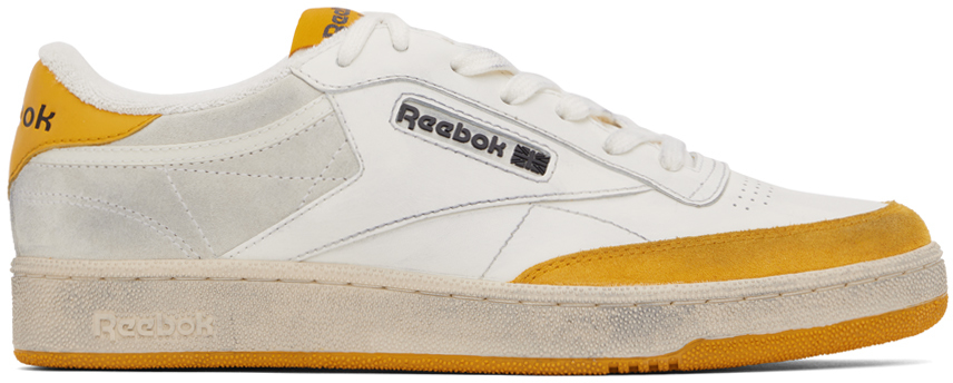 Shop Reebok White & Yellow Club C Sneakers In White/orange