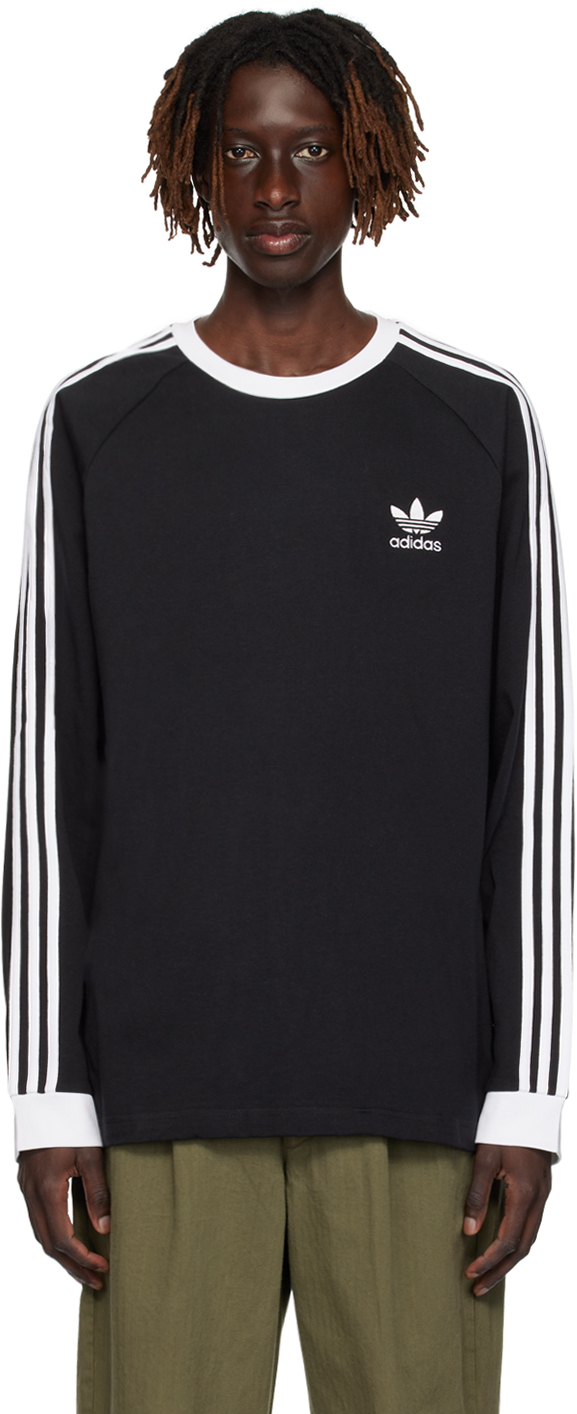 Adidas Originals 3-stripes Long Sleeve T-shirt In Schwarz