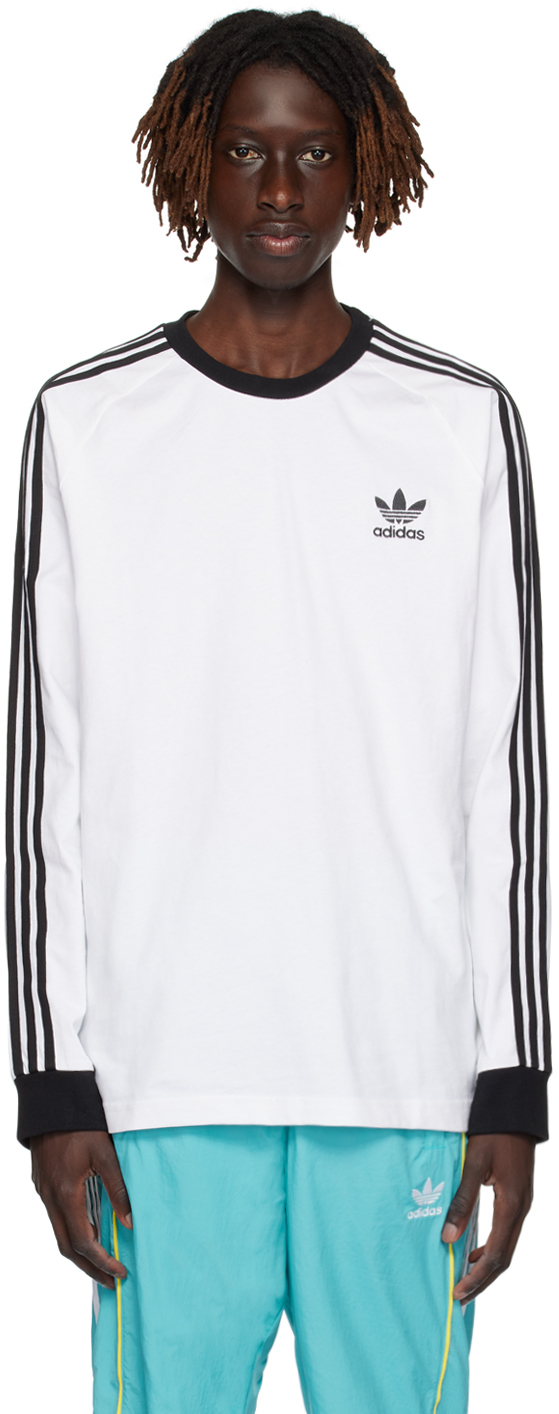 Adidas Originals Mens  3 Stripe Longsleeve T-shirt In White