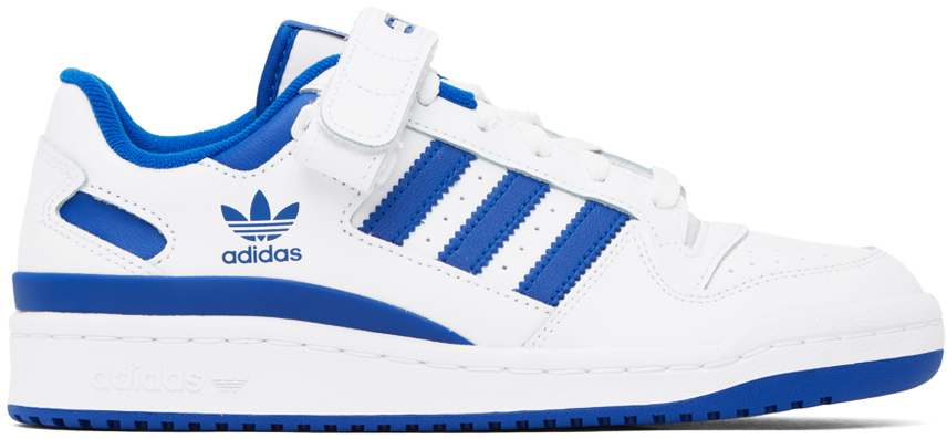 Adidas Originals White & Blue Forum Low Sneakers In Ftwr White/ftwr Whit