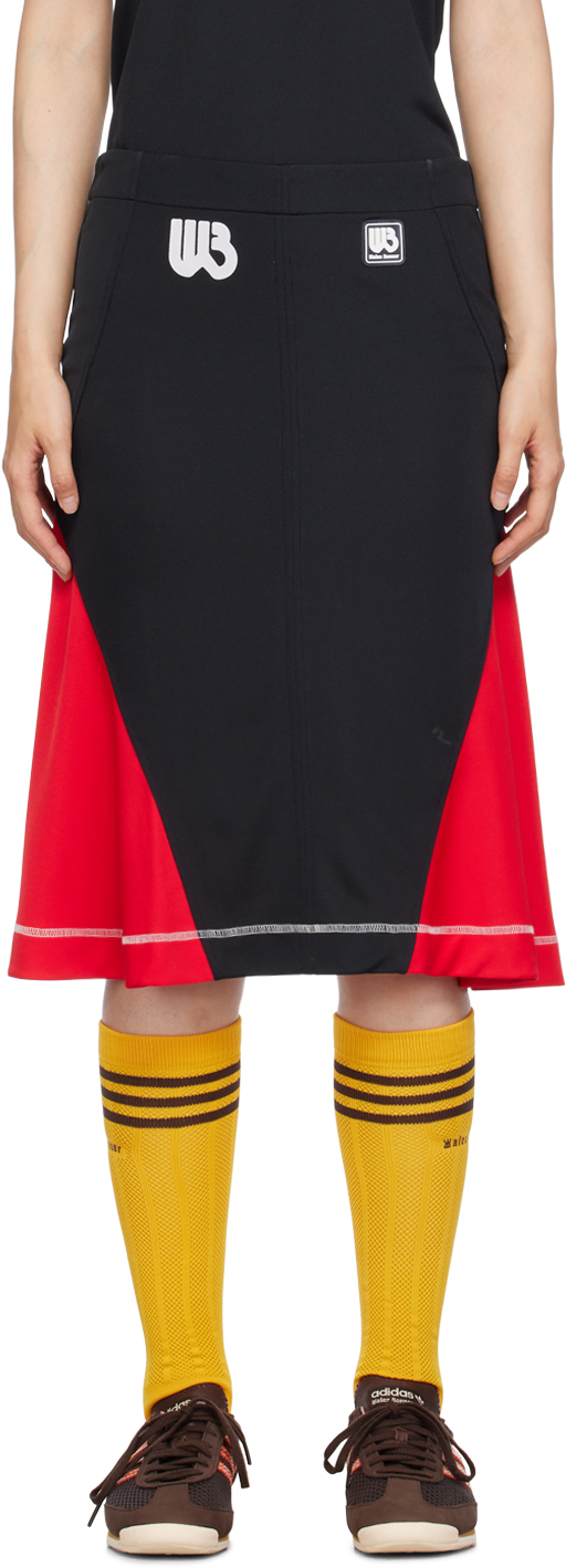 Shop Wales Bonner Black Quest Midi Skirt In Black/red