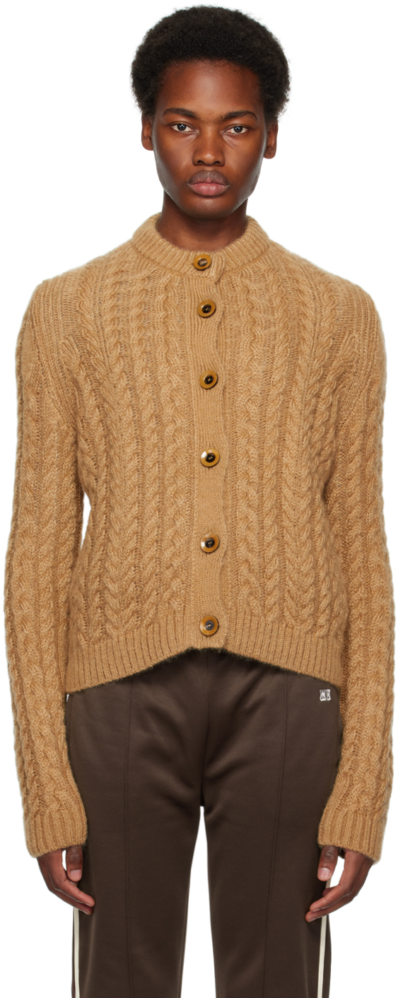 Wales Bonner Cable-knit Mohair-blend Cardigan In Brown