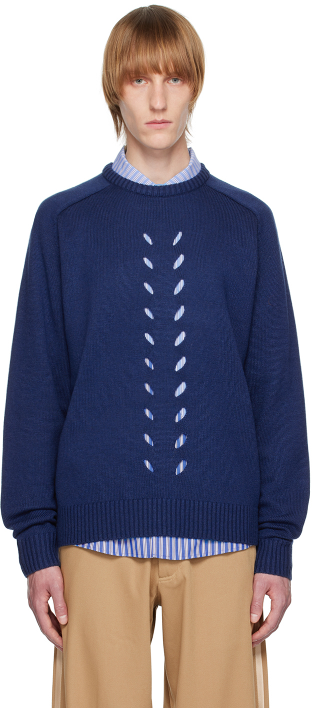 Insatiable High Ssense Exclusive Blue Sesame Vox Sweater In Navy Blue
