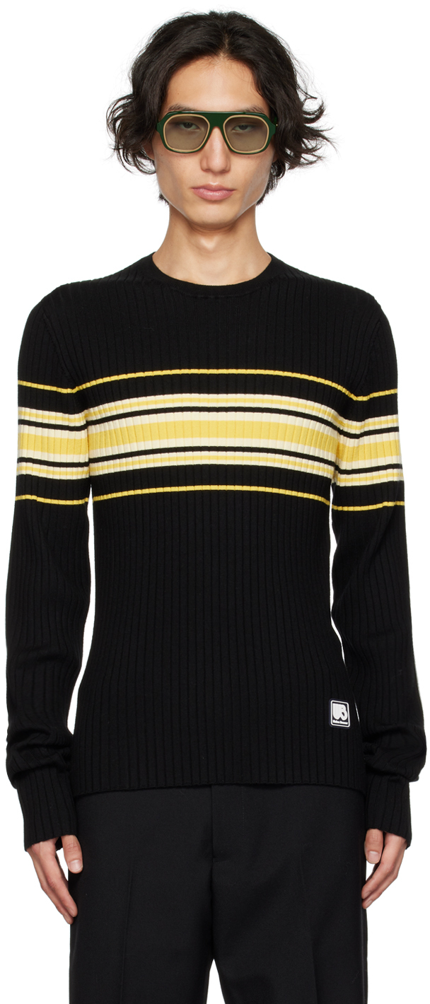 Shop Wales Bonner Black Show Sweater In Black And Yellow