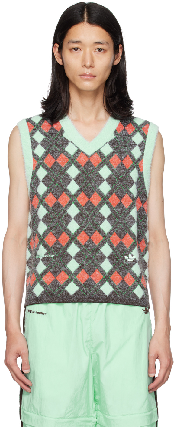 Wales Bonner X Adidas Argyle-pattern Knitted Vest Top In Green