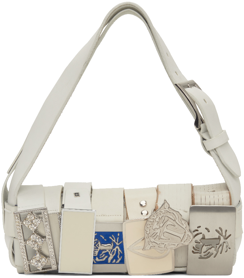 Hodakova White Buckle Baguette Bag