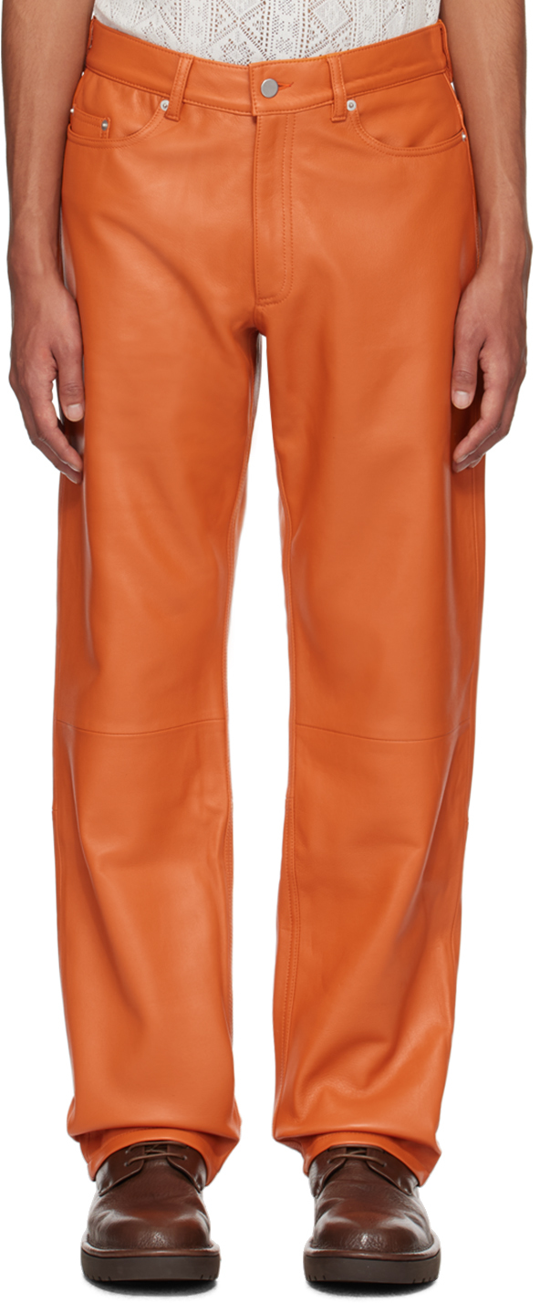 CMMN SWDN: Orange Billy Leather Pants | SSENSE