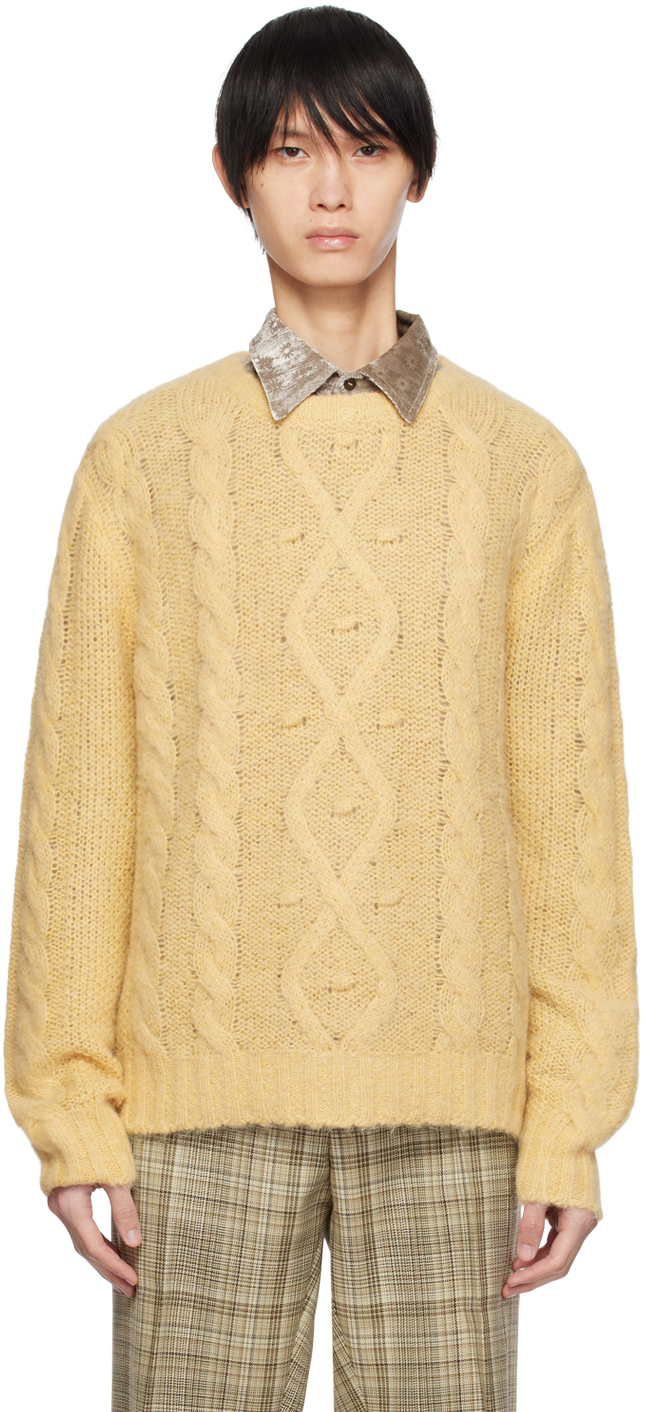 Cmmn Swdn Yellow Brushed Sweater In Faded Yellow