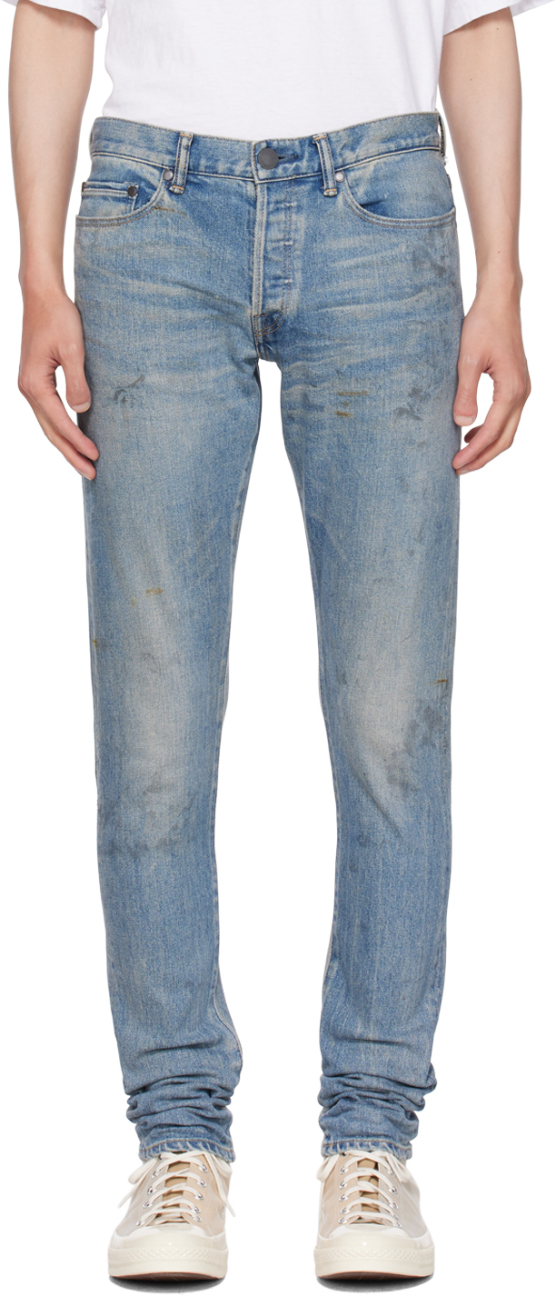 John Elliott Distressed-finish Denim Jeans In Blue
