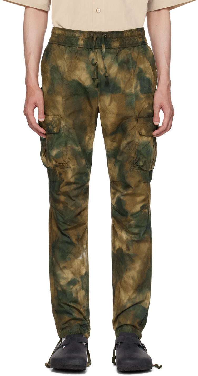John Elliott Khaki Camouflage Cargo Pants In Camo Tie-dye
