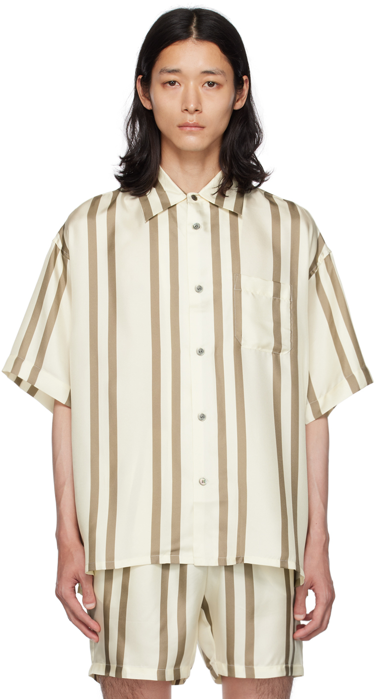 Shop John Elliott Off-white Striped Shirt In Bark X Salt Stripe
