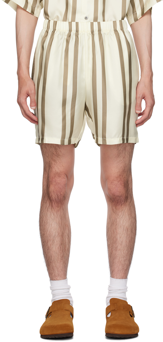 John Elliott Off-white Striped Shorts In Bark X Salt Stripe