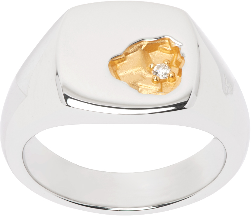 Tom Wood Silver & Gold Small Mined Diamond Ring In 925 Silver/14k Gold