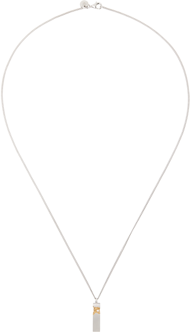 Tom Wood Silver Mined Cube Pendant Necklace In Metallic