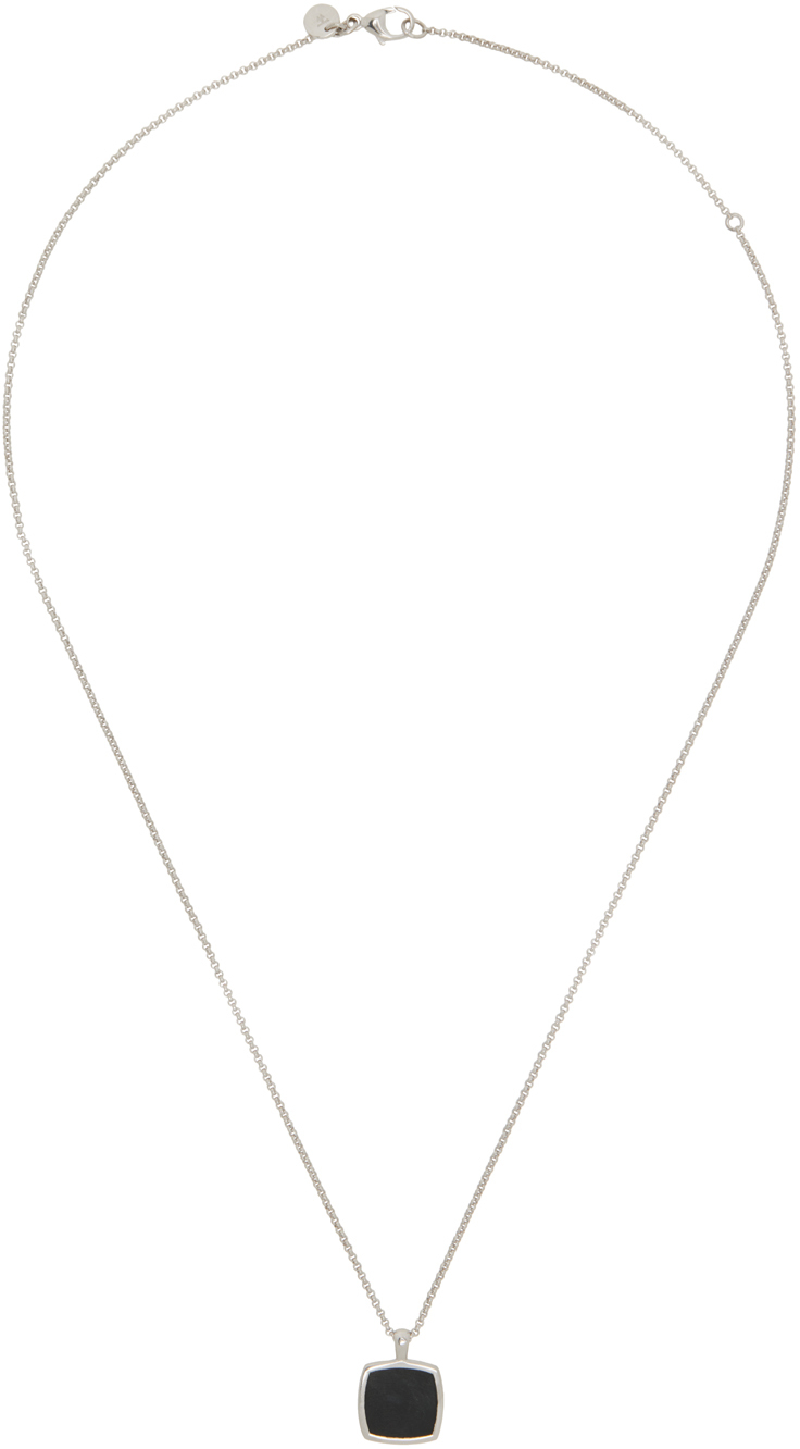 Silver Cushion Pendant Onyx Necklace