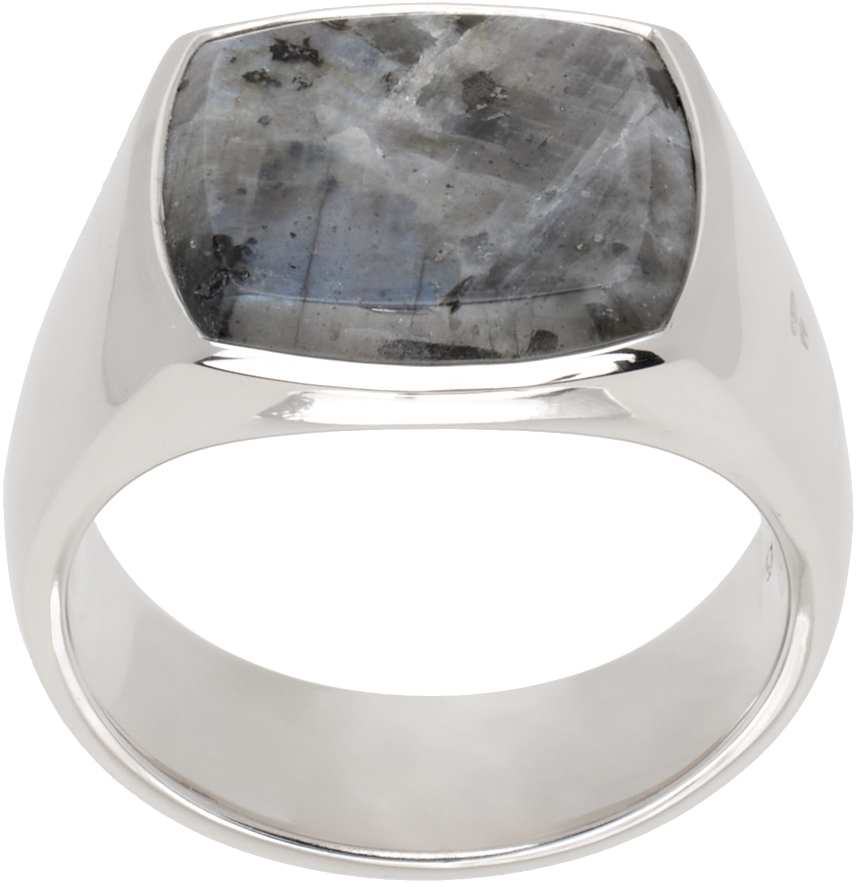 Silver Cushion Larvikite Ring