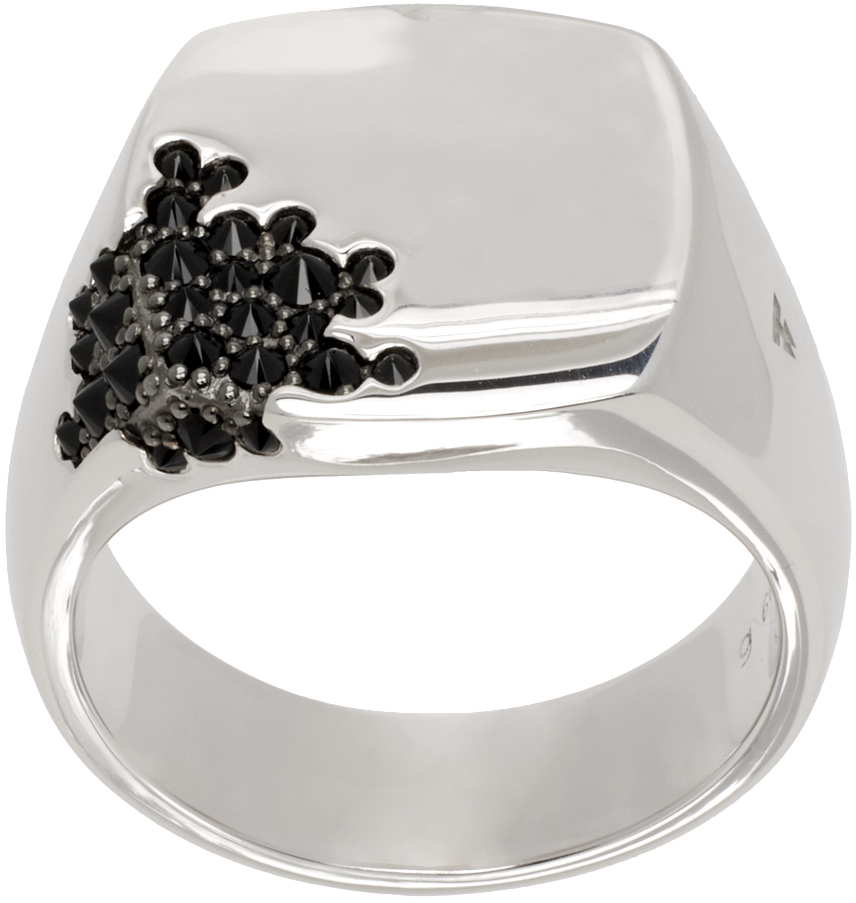 Silver 'Cushion Black Molecule' Ring