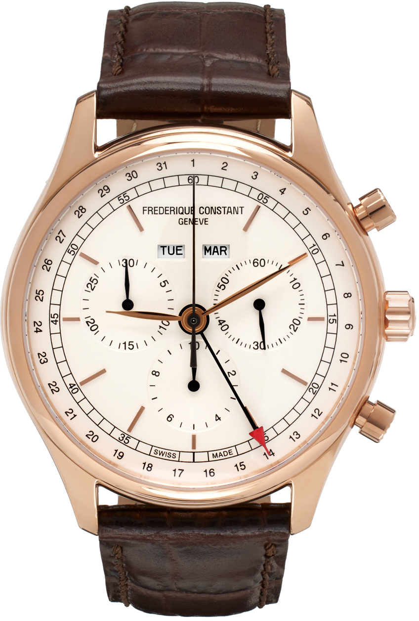 Frederique Constant Brown & Gold Classics Triple Calendar Chronograph Watch In Brown/gold