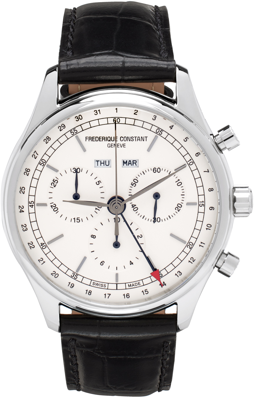 Frederique Constant Black & Silver Classics Triple Calendar Watch In Black/silver