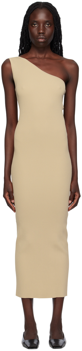 Beige Single-Shoulder Maxi Dress