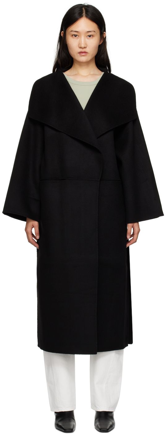 Totême Black Shawl Coat In 200 Black