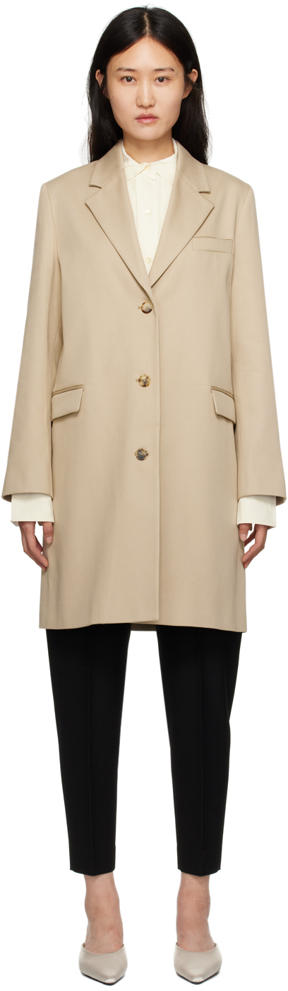 Totême Beige Buttoned Coat In 809 Overcast Beige