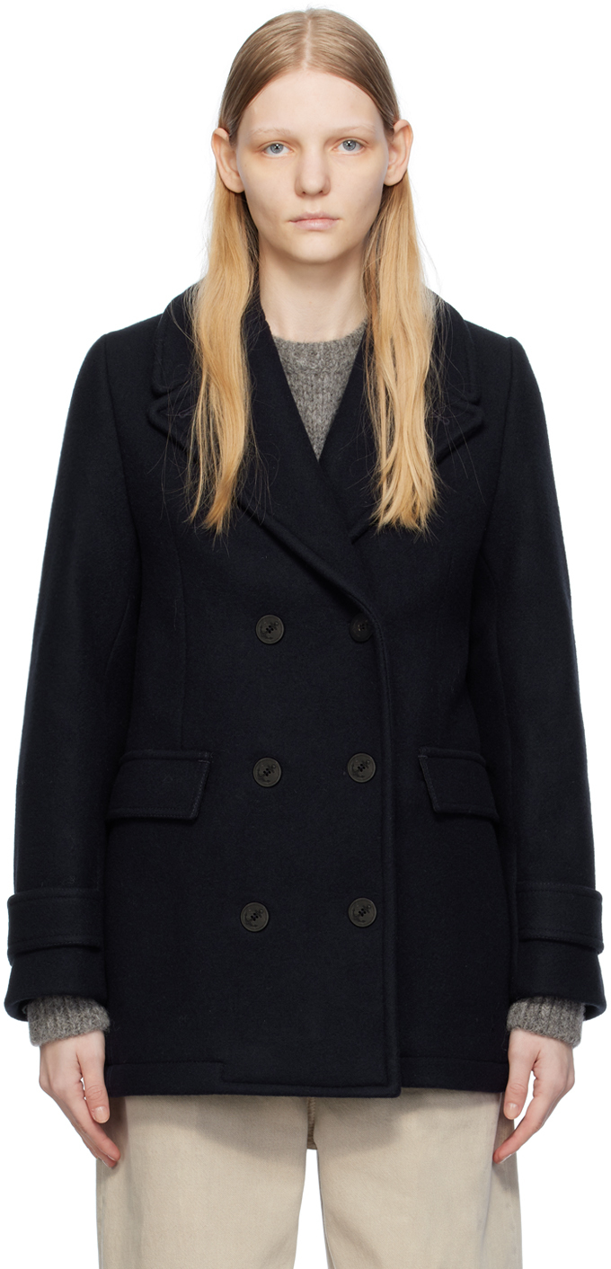 TOTEME: Navy Double-Breasted Coat | SSENSE