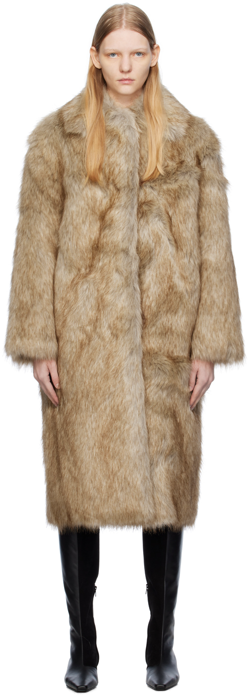 Beige Vented Faux-Fur Coat