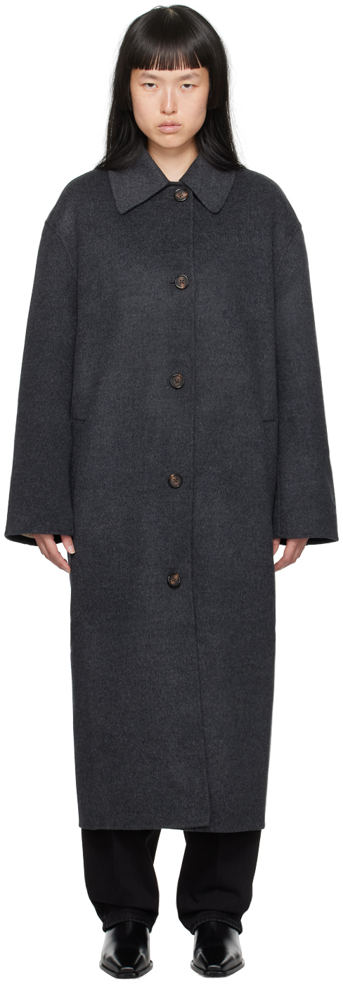 Totême Wool Single-breasted Car Coat In Charcoal Melange