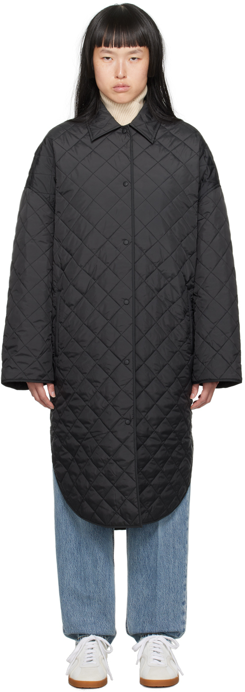 Shop Totême Black Quilted Coat In 001 Black