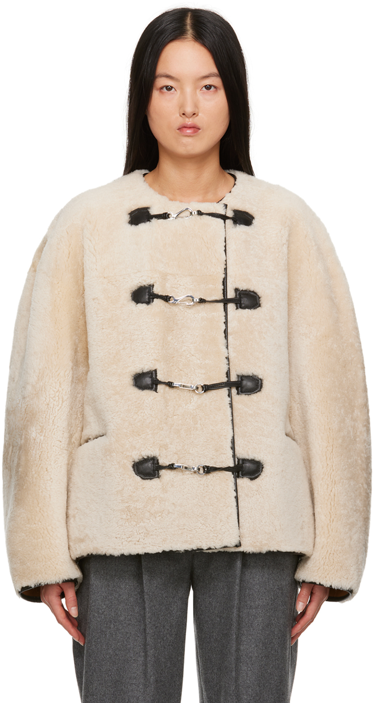 Shop Totême Off-white Lanyard Shearling Jacket In 110 Off-white