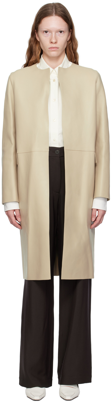 Shop Totême Off-white City Leather Coat In 103 Eggshell