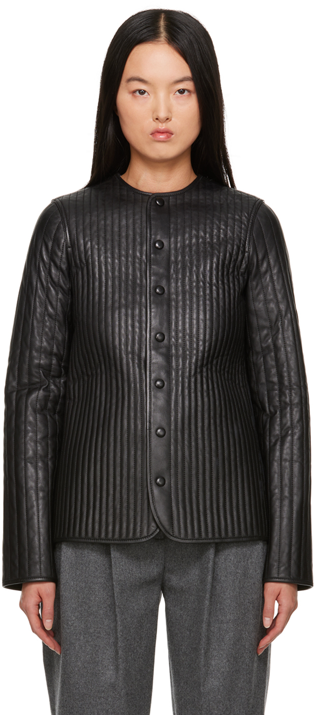 Shop Totême Black Quilted Reversible Leather Jacket In 001 Black
