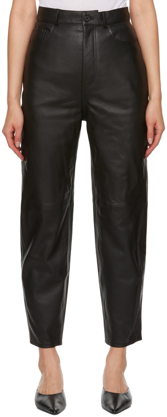 Shop Totême Black Tapered Leather Pants In 001 Black