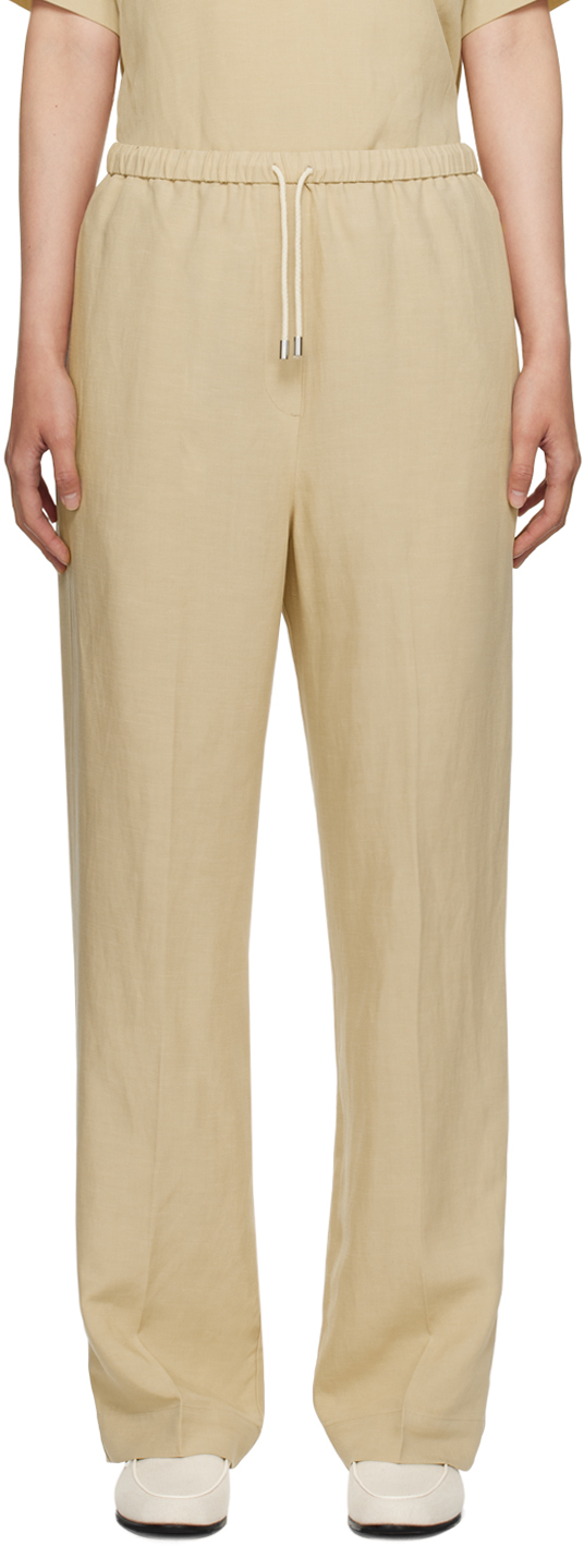 Beige Drawstring Trousers by TOTEME on Sale