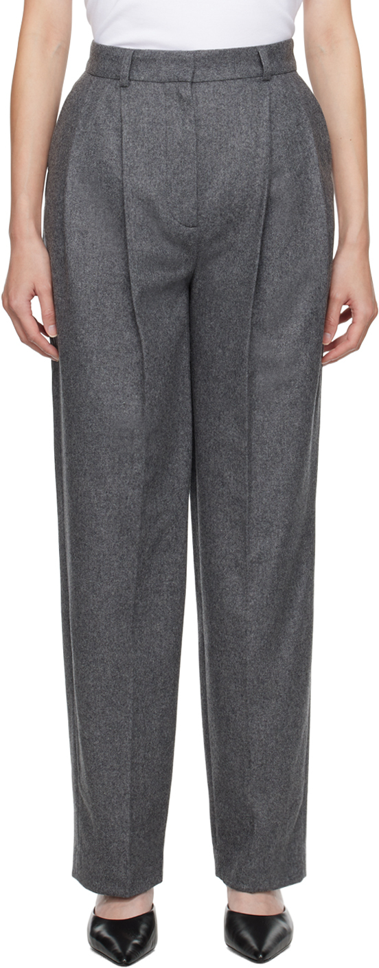 TOTEME Gray Double-Pleated Trousers