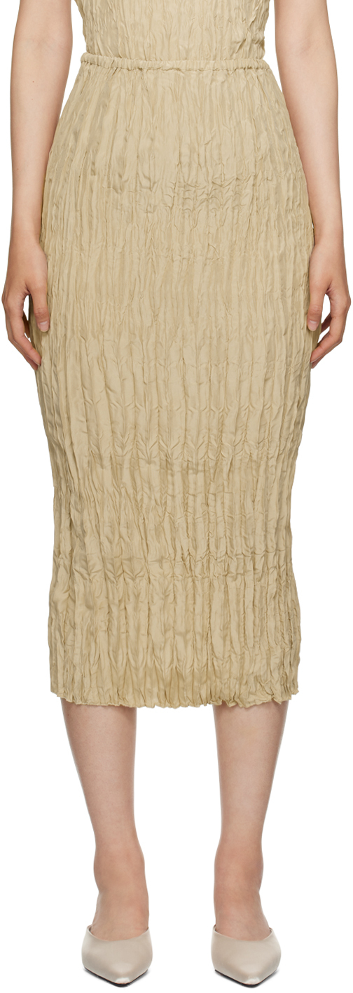 Shop Totême Beige Crinkled Midi Skirt In 809 Overcast Beige
