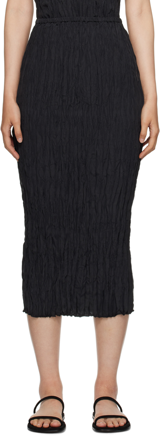 Shop Totême Black Crinkled Midi Skirt In 200 Black