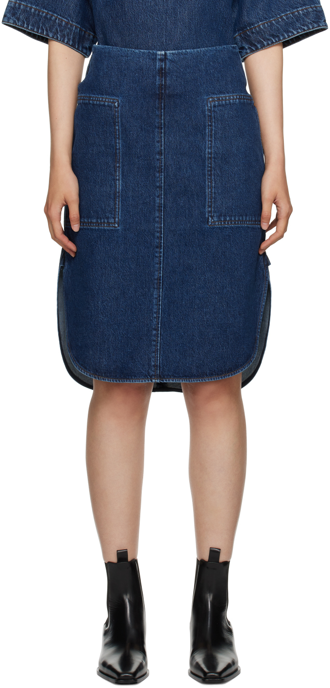 Totême Denim Midi Skirt In Dark Blue