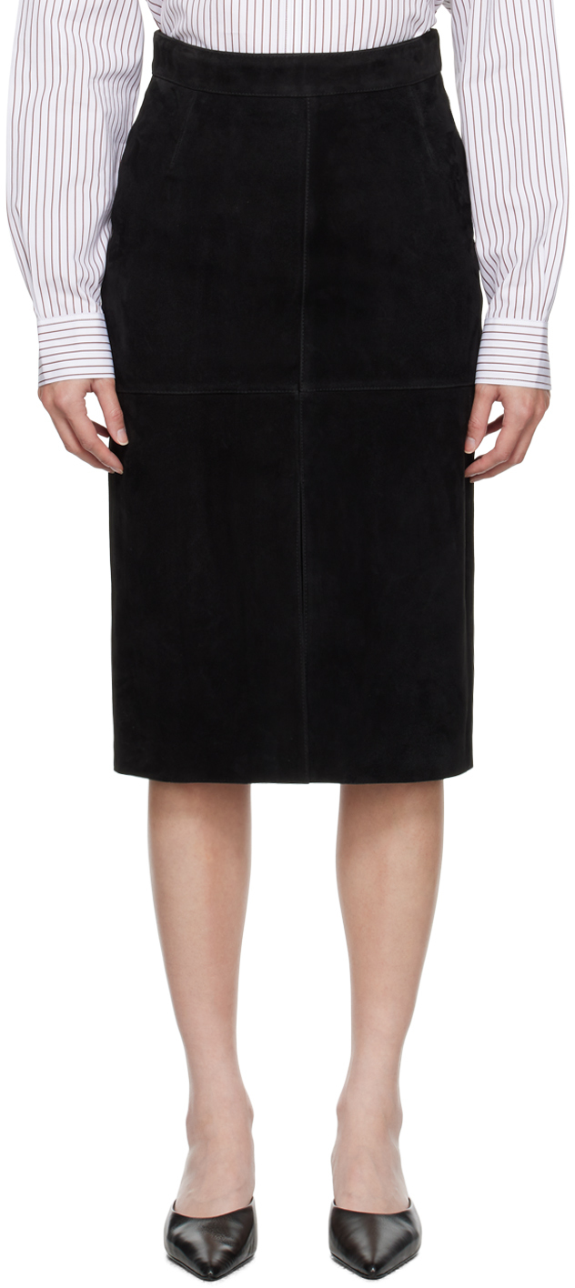 Black Paneled Midi Skirt