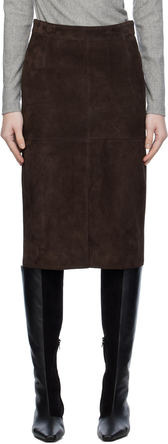 Totême Brown Paneled Leather Midi Skirt In 014 Chocolate