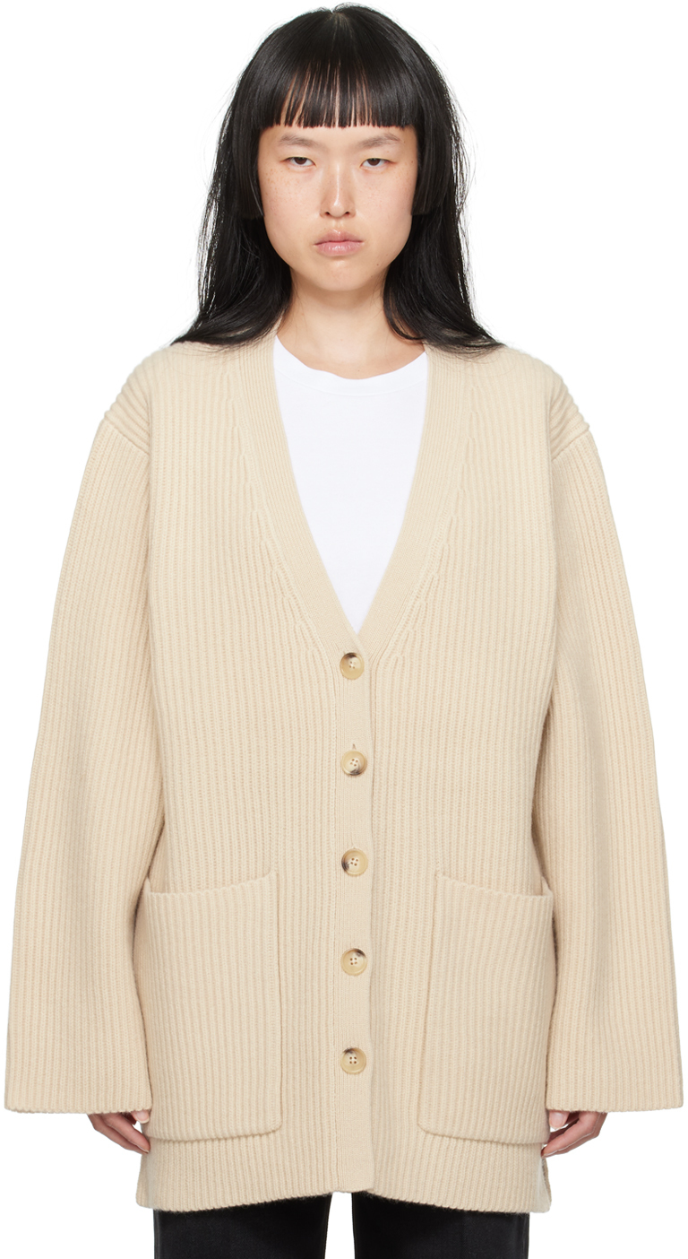 Shop Totême Off-white Ribbed Cardigan In 009 Stone