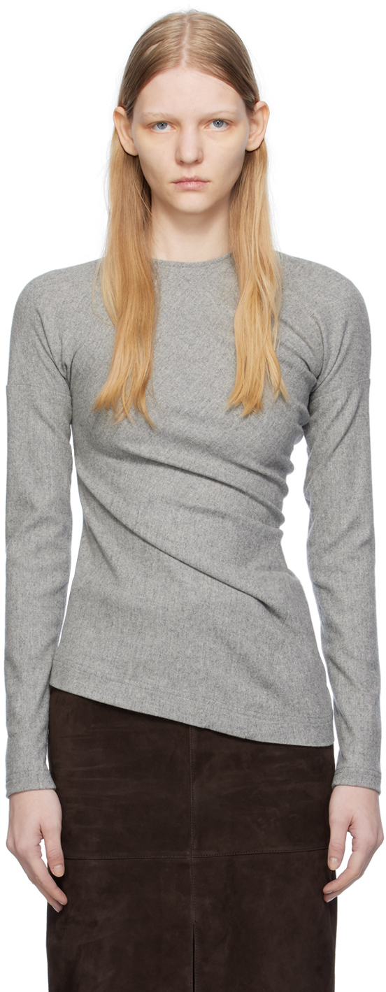 Totême Gray Twisted Sweater In 018 Light Grey Melan