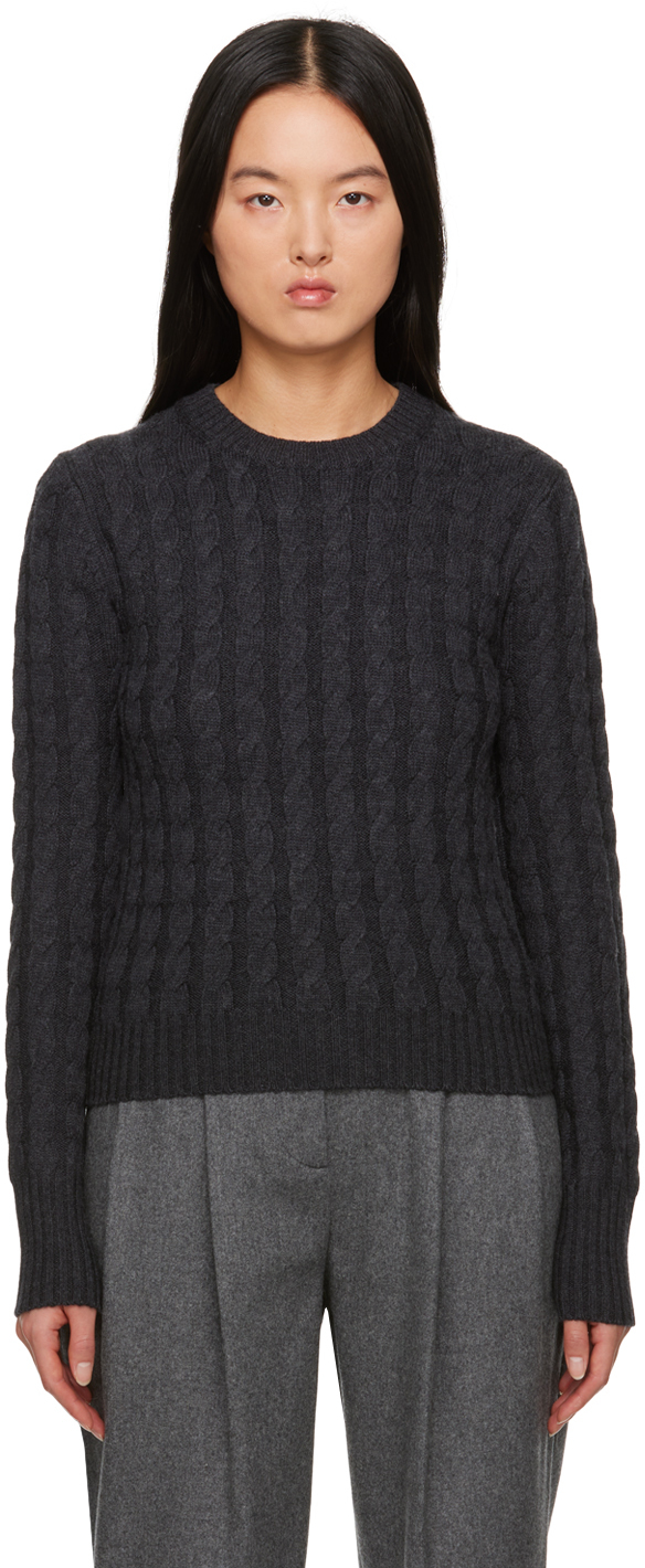 Shop Totême Gray Cable Knit Sweater In 019 Charcoal Melange