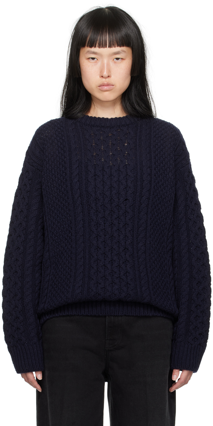 Shop Totême Navy Chunky Sweater In 016 Navy