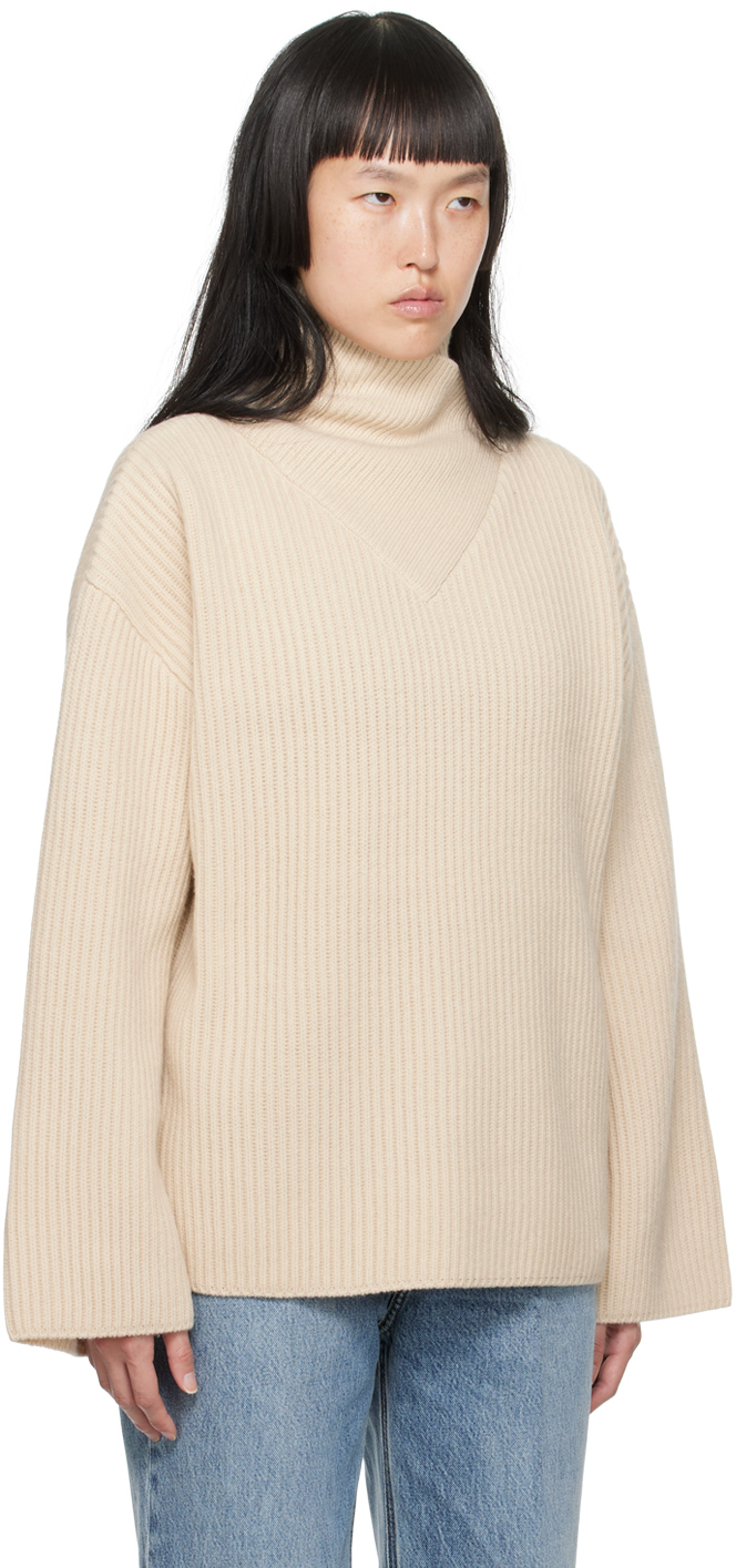 Totême Off-white Wrapped Turtleneck In 009 Stone
