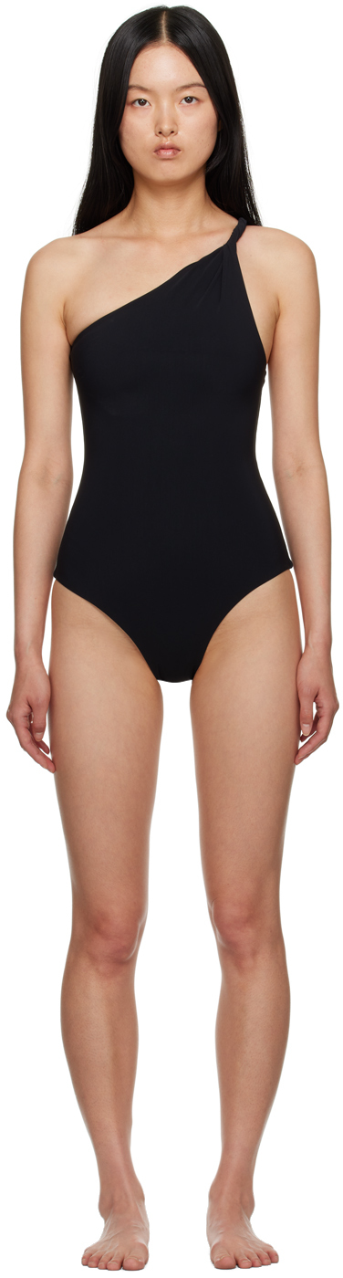 Shop Totême Black Twist One-piece Swimsuit In 200 Black